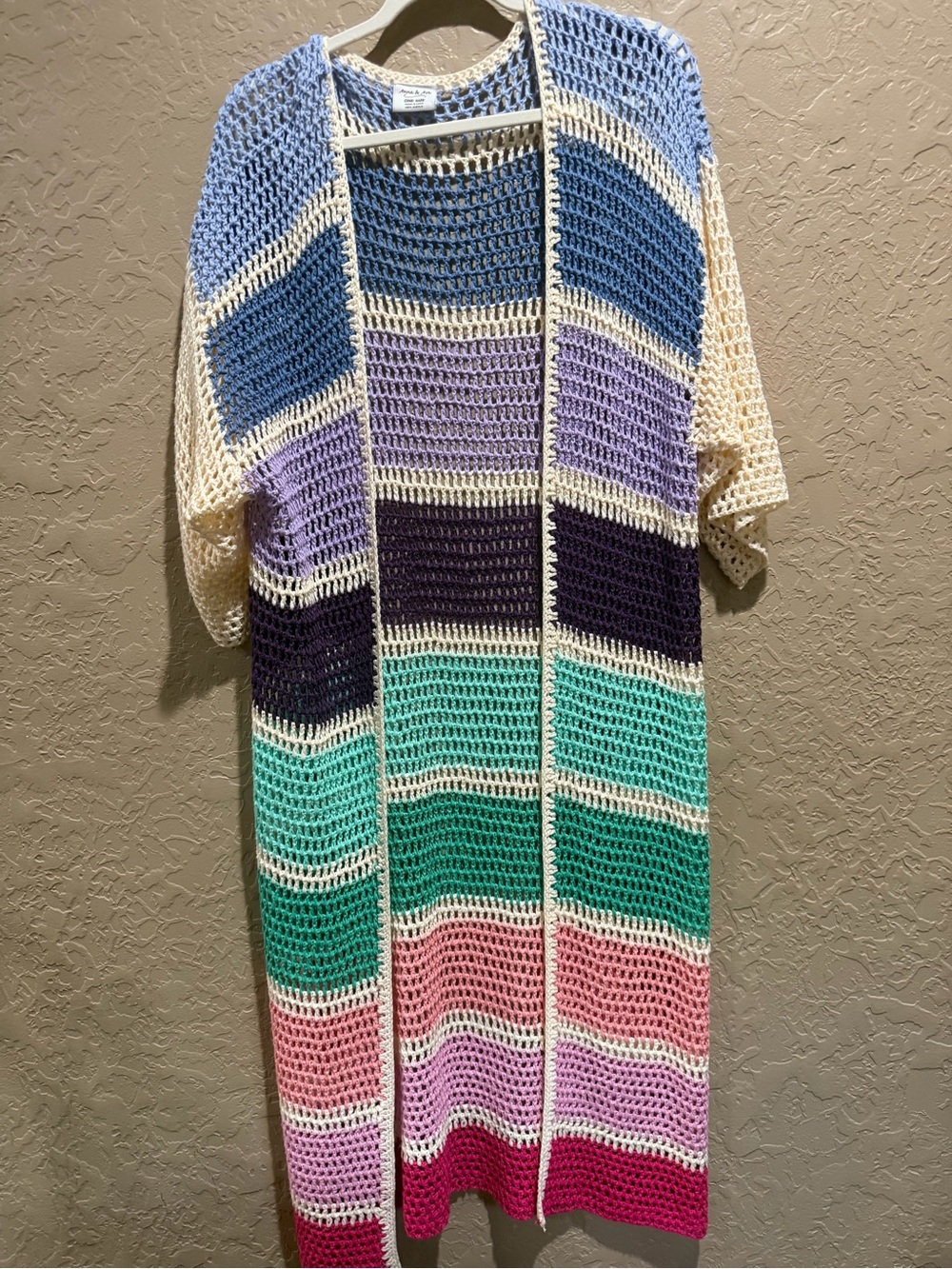 Anna & Ava Open-Weave Multicolor Striped Crochet Cardigan